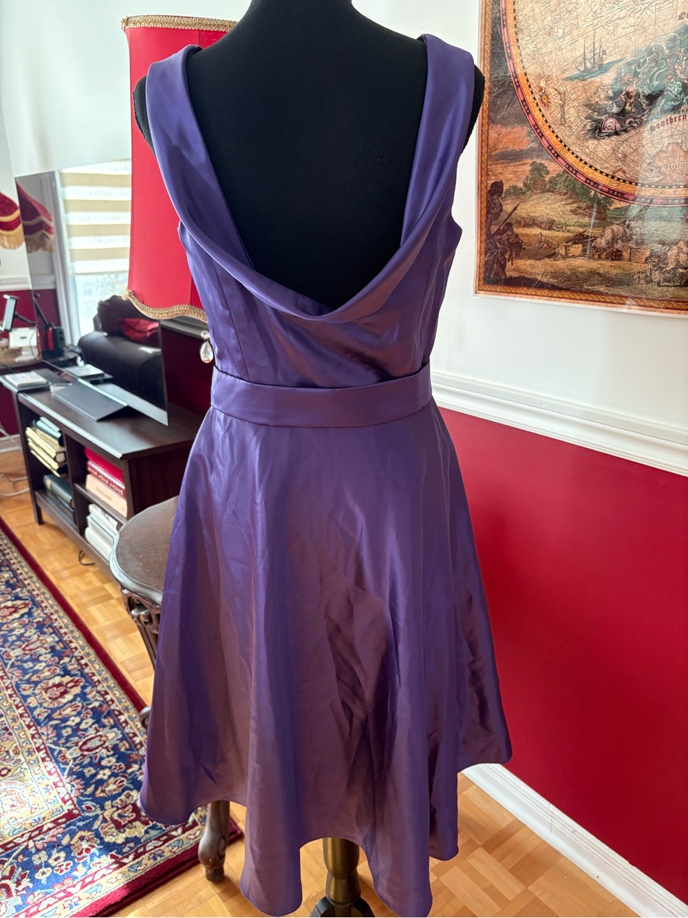 Dessy Collection Purple Cowl-Back Prom Dress